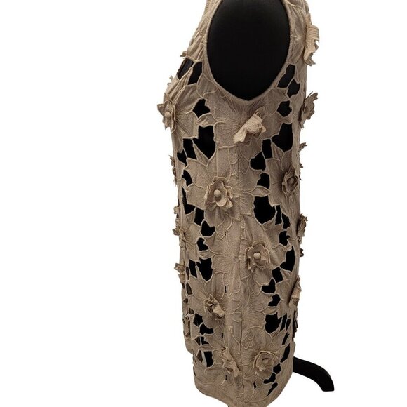 Catherine Malandrino Khaki Floral Cut Out Designer Dress Size M - Picture 2 of 16